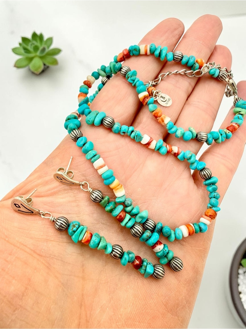 Carolyn Pollack Relios Turquoise Spiny Oyster Sterling Silver Necklace & Earring - Picture 9 of 17